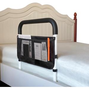 AOHHL Bed Rails for Elderly Adults Safety Adjustable Heights Storage Pocket Assist Support Side Railings for Seniors Citizens Slides Under Mattressbed Cane Bed Guard Bed Handles Bars(White)