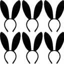 WILLBOND 6 Pieces Halloween Plush Bunny Ears Cute Bunny Headband for All-age Costume Cosplay Easter Christmas (Black)
