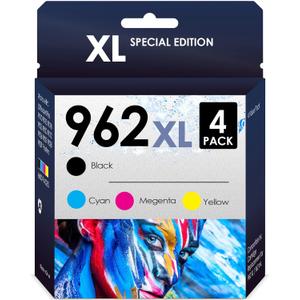 Ink Cartridges Compatible with 962XL Combo Pack. Work for Officejet Pro 9010 Series Ink Cartridges 9020 9015 Printer. 4 Pack (Black, Cyan, Magenta, Yellow)