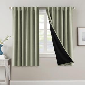 H.VERSAILTEX 100% Blackout Curtains for Bedroom with Black Liner Full Room Darkening Curtain 63 Inch Long Thermal Insulated Back Tab/Rod Pocket Window Treatment Drapes for Living Room, 2 Panels, Sage