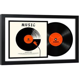 ccdcc 16.5x25 Vinyl Record Display Frame 1 Pack, Black Wooden Album Record Frame with Mats and Tempered Glass Cover for 12 By 12 Inch LP Record Cover