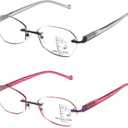 Multifocus Reading Glasses Women Progressive Multifocal No Line Bifocal Rimless Reader Blue Light Computer Eyeglasses, 3.0 Diopters