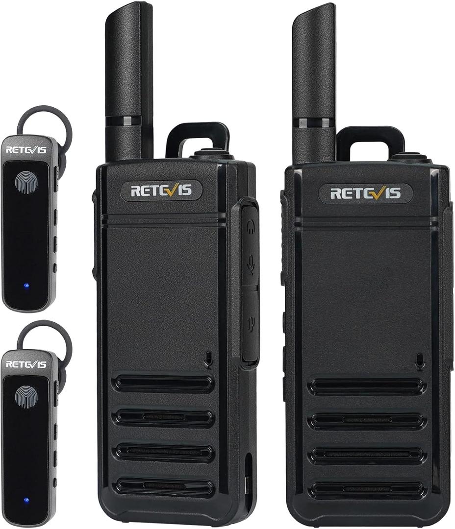 Retevis RB39P Bluetooth Walkie Talkies, Wireless Two Way Radios with Earpiece, FRS, Ultra-Slim, Mini Size, Type-C, VOX, for Hunting, Camping, Hiking, Biking(2 Pack)
