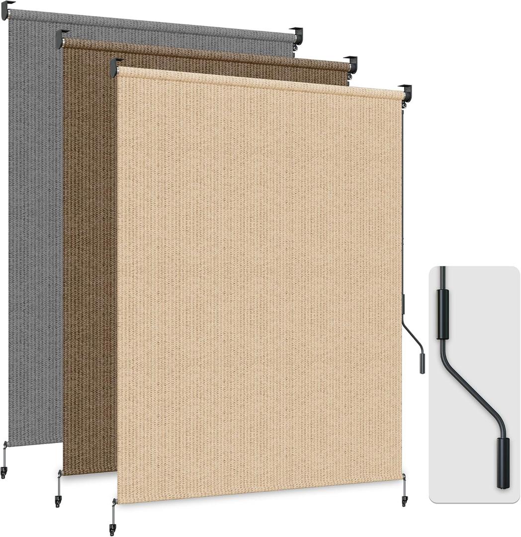 HOMEDEMO Outdoor Roller Shades for Patio, 8'W x 6' H Roll up Shade for Outside, Sun Roller Shade Cloth Roll Blinds Cordless Waterproof for Porch Gazebo Pergola Balcony Backyard Khaki, 96"W x 72"H