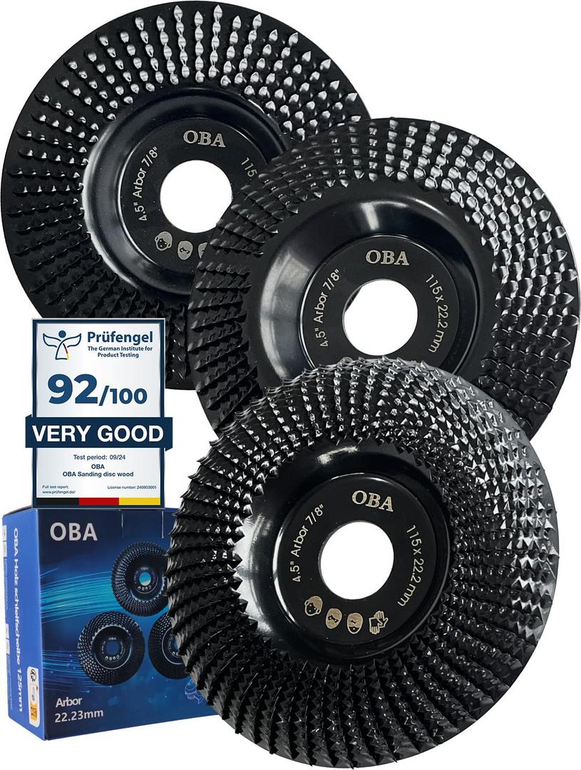 OBA Wood Carving Disc Set 3 PCS 4-1/2" Wood Grinding Wheel Sets with 5/8" Arbor for Angle Grinder Grinding and Polishing