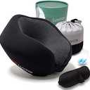 Luvcor Premium Quality Memory Foam Travel Neck Pillow Bundle - Best Ergonomic Pillow for Airplane Travel, car Ride, Sleeping. Comes with Eye mask, earplugs and Storage Bag.(Stealth Black)