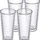 Homestead Choice Insulated Drinking Glasses 22oz 4-pack - Great for Iced Coffee & Hot Drinks, Clear Double Wall Plastic Tumbler Cups, Microwave, Freezer & Top Rack Dishwasher Safe Reusable Cups
