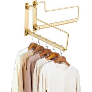 Clothes Drying Rack, Laundry Racks for Drying Clothes, Wall Mounted Swing Arm Clothes Hanger for Laundry Room, Garage, Indoor & Outdoor Use,Brushed Gold (Trapezoid)