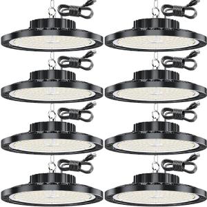LED High Bay Light 8 Pack, 100W 15000LM UFO Lights with US Plug 6.56ft 7000K Extremely Bright Color Temperature LED Shop Light, Waterproof Commercial Industrial Venues Lighting Lights