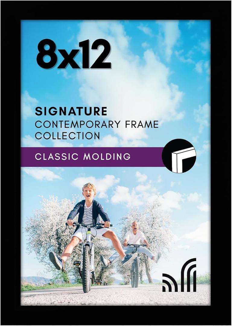 Americanflat 8x12 Picture Frame in Black - Engineered Wood Photo Frame with Shatter-Resistant Glass, Hanging Hardware, and Easel - Horizontal and Vertical Formats for Wall and Tabletop Display