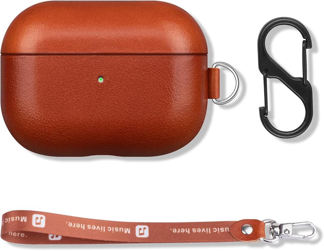Portable Case for AirPods Pro, Vintage Leather AirPods Pro Case with Strap and Clip, Cover with Protective Microfiber Lining Design - Brown