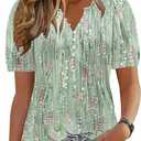 ETCYY Womens Shirts Dressy Casual Short Sleeve 2025 Summer Tops Spring V Neck Button Down Pleated Ladies Tunic Blouses (Large, Dewdrop Green)