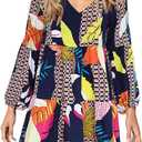 Amoretu Womens Tunic Dress Long Sleeve V Neck Casual Loose Flowy Swing Shift Dresses (M)