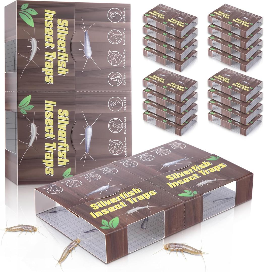 40 Traps Silverfish Insect Trap, 20 Sheets Silverfish Traps Indoor for Home, Non-Toxic Ant Centipede Killer Indoor with Wood Grain Design& Pattern Lure for Insects