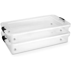 HOMZ 2-Pack Under Bed Storage, Clear Plastic Containers with Lids, 60 Quart, Gray Latch
