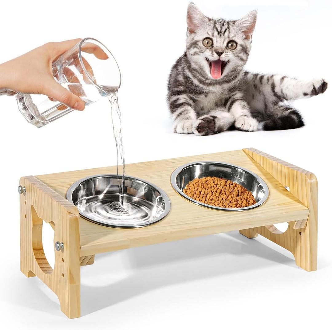 Upgraded Elevated Cat Food and Water Bowl Set, Raised Kitten Bowls for Indoor, Cats Dishes for Feeding & Watering
