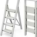 Mayi Plus 4 Step Ladder, Lightweight Folding Step Stool with Convenient Handgrip,Aluminum 330lbs Capacity Step Ladder for Office,Household,Kitchen,Library(Grey)