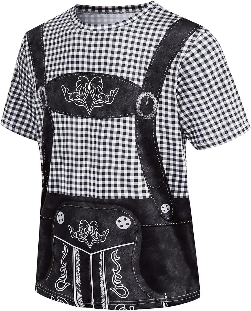 Oktoberfest T-Shirt Costume for Mens, Bavarian German Lederhosen 3D Novelty Shirt Short Sleeve Carnival Festival