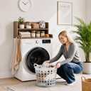 2-Tier Washer Dryer Countertop with Shelves & Metal Hooks, 28" W x 27.5" D Large Laundry Topper for Room Organization & Folding Clothes & Storage(Oak)