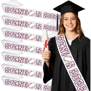 8 Pcs White Senior Sashes Class of 2026, Baseball Senior 2026 Sash for High School College Graduation Decorations Cheerleader Celebration Class Competition Sports Party Favors