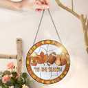 FLAGWIX Fall Decorations for Home - Stained Glass Window Hanging 8in - Autumn Sun Catchers Indoor Window, Fall Gifts for Women Men, Thanksgiving Decorations Sun Catcher, Thanksgiving Gifts for Mom Dad (Spice  tis Season)