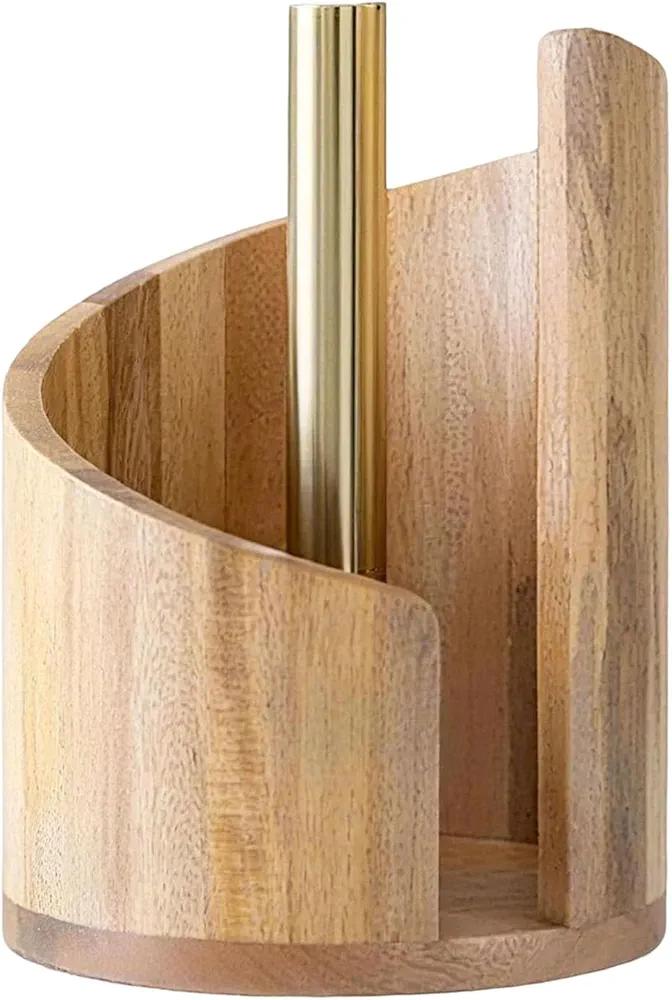 Mountain Paper Towel Holder Countertop with Mango-Wood Round Base and Iron Holders, Wooden Paper Towel Holder, Effortless One-Hand Tearing, Holds Jumbos and Mega-Rolls for Living Room, Kitchen