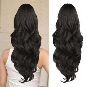 CHRSHN Ponytail Extension, Drawstring Ponytail Extension for Women 23 Inch Long Dark Brown Wavy Pony Tails Hair Extensions Synthetic Clip in Ponytail Hairpiece for Women