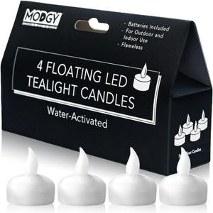 MODGY LED Floating Tealight Candles Flameless Battery Operated Flickering Light Candle, Water-Activated, White, Set of 4