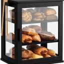 WOWLIVE Black Bread Box for Kitchen Countertop, Large 3 Layers Bread Storage Container for Homemade Bread with Window, Farmhouse Breadbox Organizer for Kitchen, Cabinet, Pantry (Black, Meduim)