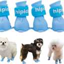 4Pcs Waterproof Dog Boots Dog Shoes Booties for Snow and Rain Teddy Pomeranian Bichon Small Dogs (Blue, Medium)