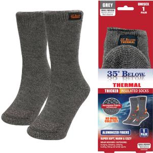 35 BELOW Thermal Insulated 1 or 3 Pk Socks for Men and Women, Designed with Soft Aluminized Loops to Keep Feet Warm and Cozy (Small-Medium, 1 Pair (Grey))