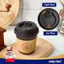 JOLLY CHEF 100 Count 10 oz Coffee Cups with Lids, Sleeves and Stirrers for Home, Office, Kitchen, Cafes, Disposable Hot Paper Cups for all Kinds of Beverages