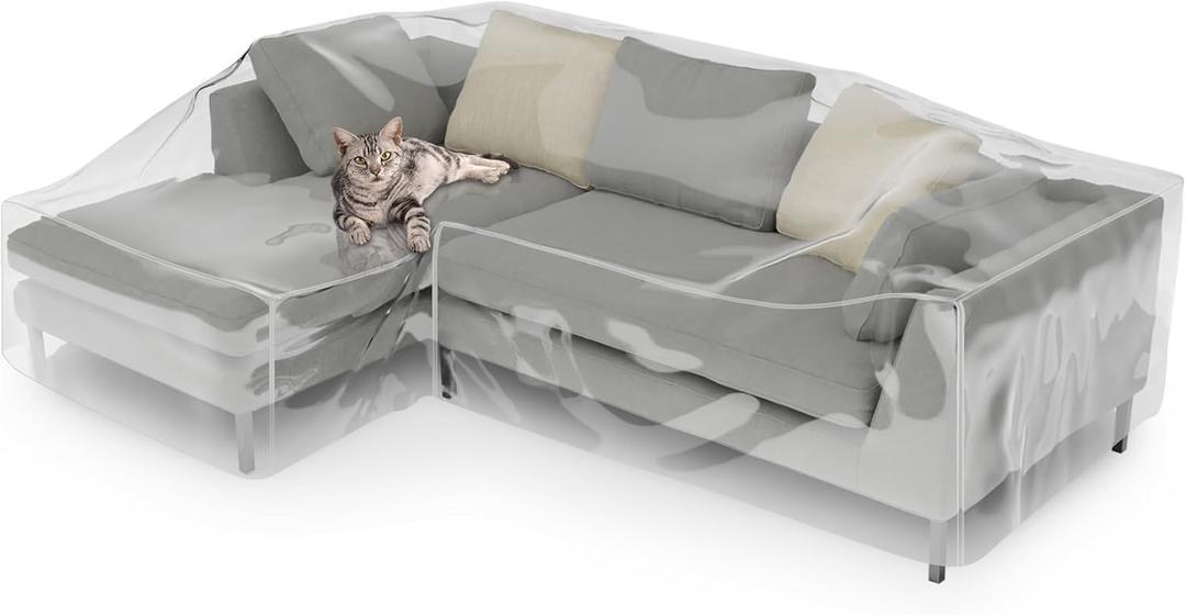 Fanfanwin Clear l Shape Couch Cover 106" x 59" x 42" Thick Heavy Duty Waterproof Shield Vinyl Sofa Covers for Sectional Couch Sofa for Pets Prevent Scratch by Dogs Cats, Left