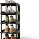 SEE SPRING 5Tier Stackable Shoe Rack Organizer – Plastic Shoe Storage Shelf for Entryway, Closet, Bedroom – Holds Size 13 Shoes, SpaceSaving & Sturdy (Black)