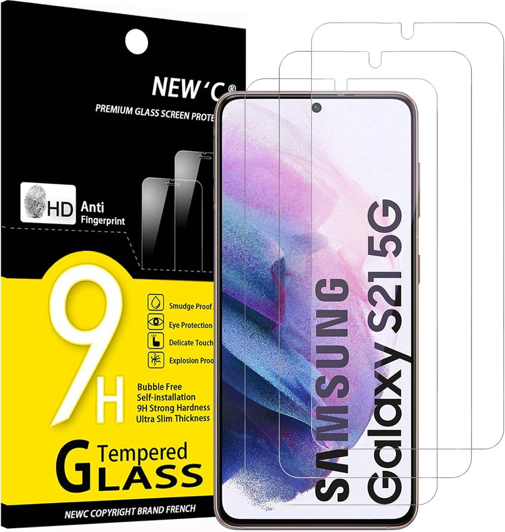 NEW'C 3 Pack Designed for Samsung Galaxy S21 5G (6.2), Screen Protector Tempered Glass, Scratch-Proof, Bubble-Free, Ultra Resistant (0.26 mm HD Ultra Transparent) 9H Hardness Glass
