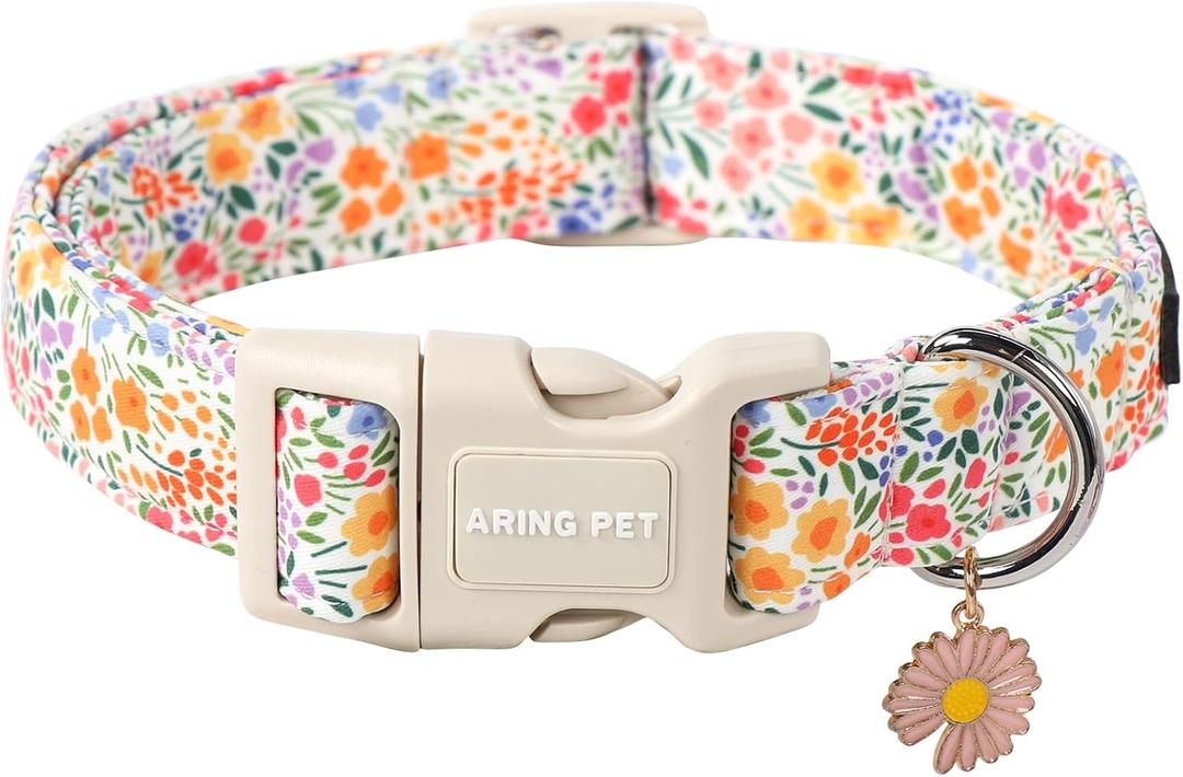 ARING PET Spring Summer Girl Dog Collar-Cute Dog Collars for Small Dogs, Adjustable Cotton Floral Pet Collars Puppy Collar for Small Dogs