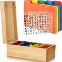Henoyso 3 x 5 Inch Index Card Holder Set, Bamboo Organizer Box with 50 Dividers & 2 Sheets Alphabet Number Stickers File Note Holders, Holds 1200 Cards for Office Business Home Kitchen, Wooden Color