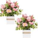 JIALEIXI Easter Decorations, 2 PCS Easter Artificial Flower Egg Potted Table Decorations, for Home Farmhouse Fireplace Holiday Spring Summer Indoor Party Decor. (Pink)