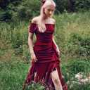 AISIZE Women's Elegant Off Shoulder Ruffle Formal Evening Long Dress (XL)