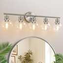 Indoi 5-Light Bathroom Light Fixtures, Brushed Nickel Vanity Light with Clear Glass Globe Shades, Modern Bathroom Wall Sconce Lighting for Mirror, Kitchen, Hallway, Bedroom