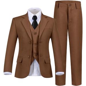Boys Suit Kids Suits Tuxedo for Boys Toddler Vest Pants Set Ring Bearer Outfit Dress Clothes (4T, 5pc-brown)
