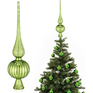Gejoy Mercury Glass Finial Christmas Tree Topper Vintage Lime Green Spherical Ornaments Blown Glass Xmas Tree Topper Finials Mid Century Holiday Indoor Suitable for Party Decoration, 9.8inches