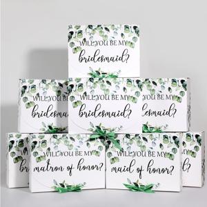 Marspark 8 Pack Greenery Bridesmaid Proposal Gift Boxes with Ribbon 7.87 x 10.6 Inch Will You Be My Maid of Honor Bridesmaid Boxes for Wedding Bridal Shower Packaging Supplies Birthday Party Favors