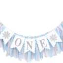 Snowflake Themed High Chair Banner - Winter Wonderland 1st Birthday Girl Decoration Highchair Garland For Baby Shower Party Decorations Photo Props (Blue)