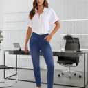 COPYLEAF Stretchy Jeans for Women Trendy Butt Lifting Leggings with Pockets Crossover Waisted Jeggings Pull on Skinny Jeans (Blue, M)