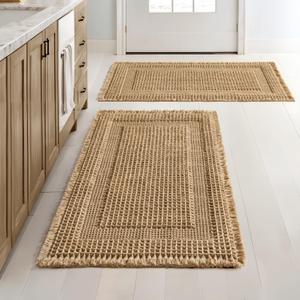 MIULEE Set of 2 Waffle Bathroom Rugs, Boho Bath Rug Super Absorbent, Non Slip Washable Ultra Soft Rubber Backed Shower Bath Mats for Floor, Tub, Shower, Looped Design, Brown, 18x30 Inch