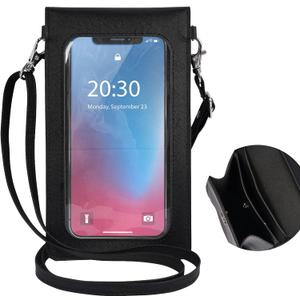 Ansxiy Black Leather Phone Purse with Clear Window, 6.7" Touchscreen Compatibility, Magnetic Closure & Waterproof - Crossbody Wallet Case with Shoulder Strap