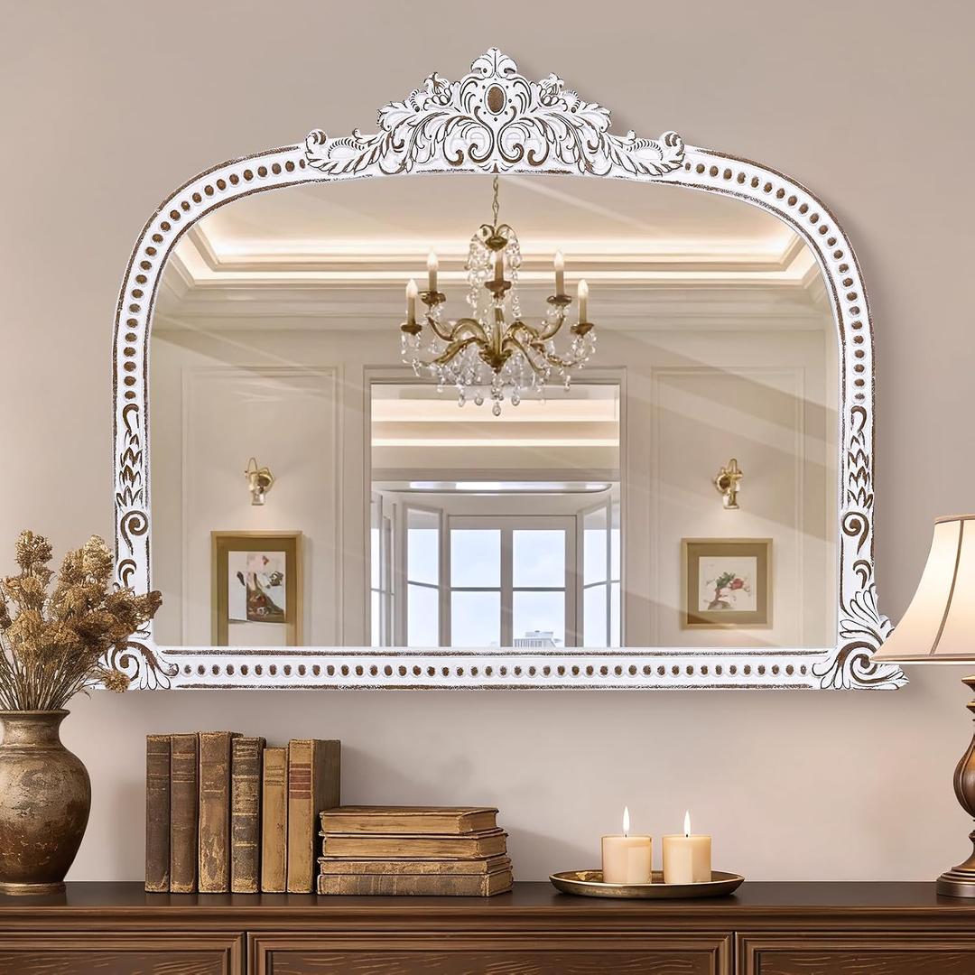 32x42 Inch Baroque Arched Mirror for Wall Decor, Wooden Decorative Mirrors