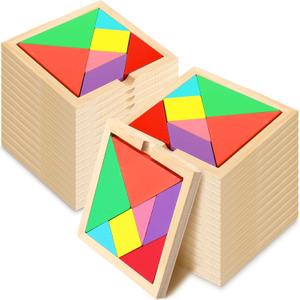 Syhood 24 Pieces Tangrams Puzzles for Students Party Favors Wooden Tangram Pattern Blocks Brain Logic Blocks for Manipulatives Games Educational Gifts and Party Favors (Bright)