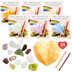 POATROZON 24 Pack Valentines Gemstones Dig Kit for Kids Gems Crystal Excavation with Card Party Favors for Boys and Girls Valentines Exchange Gifts